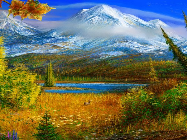 alaska, горы, картина, осень