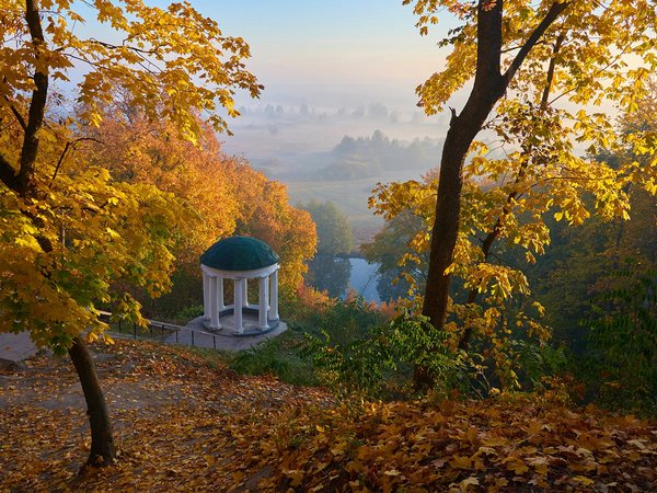 Андрей Казун, деревья, листва, осень, парк, река, Река Снов, ротонда, Седнев, украина