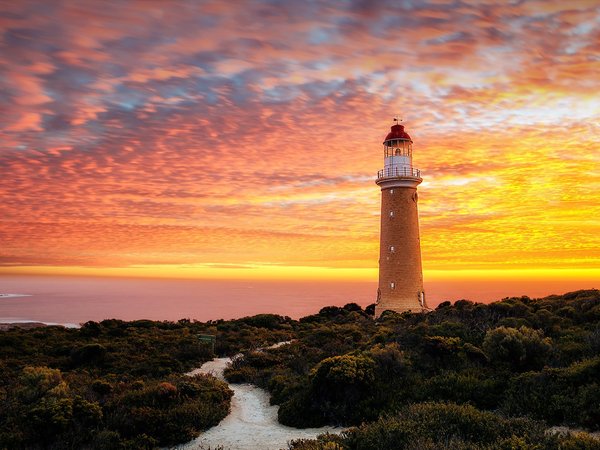 australia, clouds, horizon, landscape, Lighthouse, long exposure, nature, plants, sea, sky, sunset, The Cape du Couedic Lighthouse