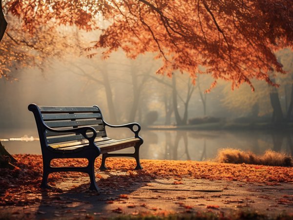 autumn, bench, leaves, nature, park, листья, осень, парк, скамейка