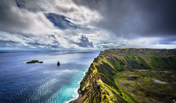 Обои на рабочий стол: Easter Island, Ranu Kau, побережье, скалы, чили