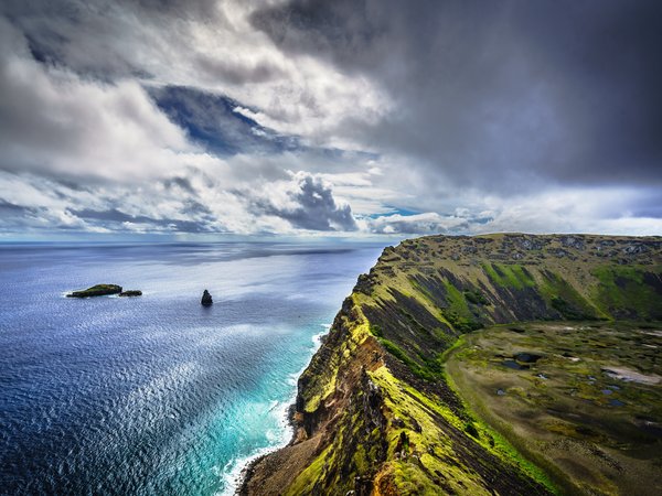 Easter Island, Ranu Kau, побережье, скалы, чили