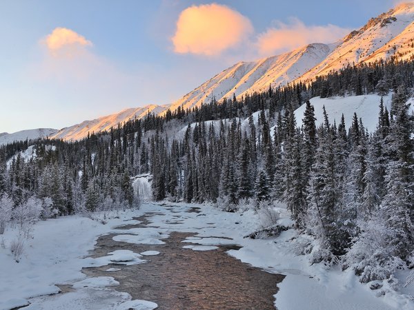 canada, De Wette, Yukon Territory, горы, зима, река