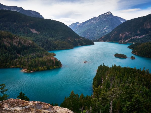 Diablo Lake, National Park, North Cascades, водохранилище, горы, леса, национальный парк, пейзаж, природа, Северные Каскады, сша