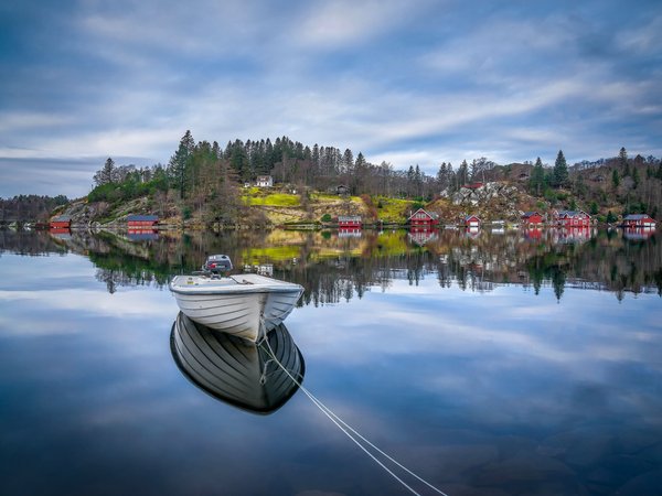 Egersund, norway, Rogaland, лодка, норвегия, озеро, отражение, Ругаланн, Эйгерсунн