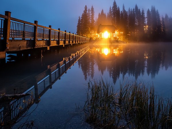 British Columbia, canada, Emerald Lake, twilight fog