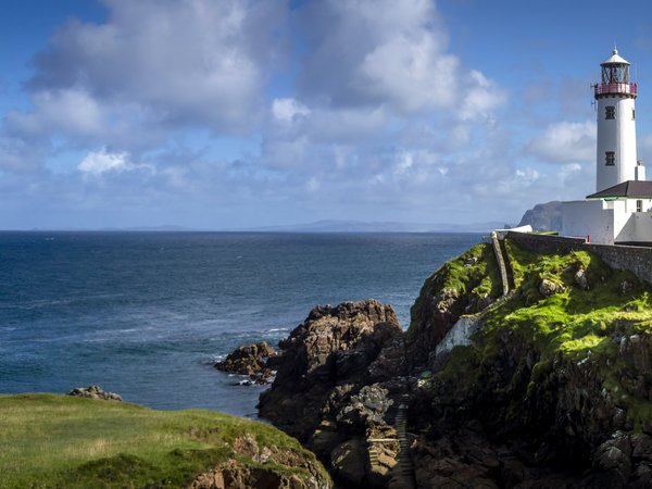 Atlantic Ocean, County Donegal, Fanad Head Lighthouse, ireland, Атлантический океан, Графство Донегол, ирландия, маяк, Маяк Фанед-Хед, океан, побережье