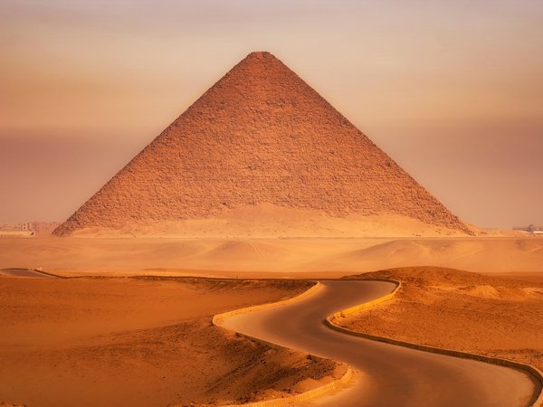 Cairo, desert, dunes, egypt, Giza, landscape, monument, pyramid, road, sand