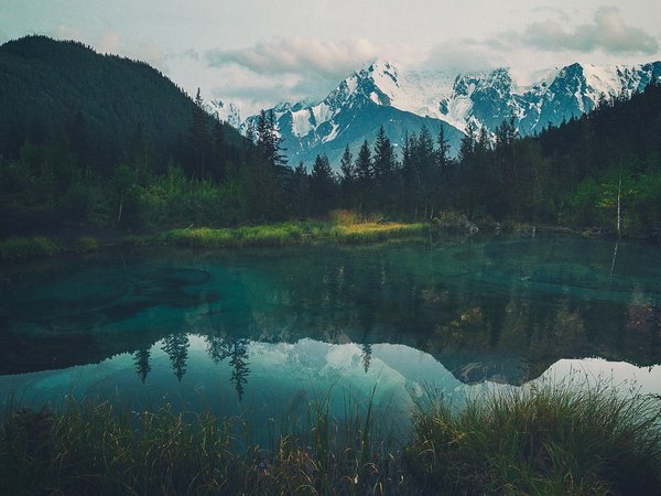горы, деревья, облака, озеро, отражение, природа, Руслан Олинчук