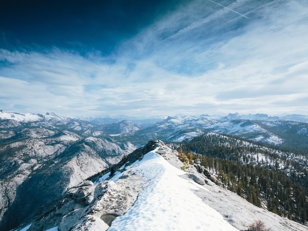 california, Yosemite National Park, горы, зима, Йосемитский национальный парк, калифорния, лес, небо, облака, снег