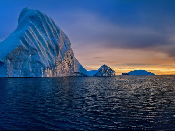 айсберг, Гренландия, закат, море