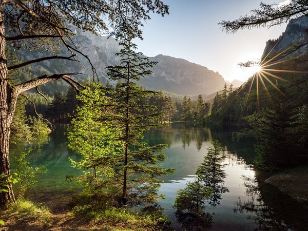 alps, Austria, Green Lake, Grüner See, Styria, Tragöß, австрия, горы, Грюнер-Зе, деревья, Зелёное озеро, озеро, Трагёс, Штирия
