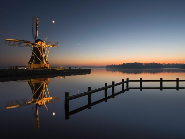 Groningen, Haren, netherlands, мельница, ночь