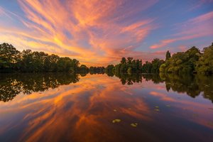 Обои на рабочий стол: germany, Hamburg, Hohendeicher Lake, Гамбург, германия, деревья, закат, озеро, озеро Хоэндайхер, отражение