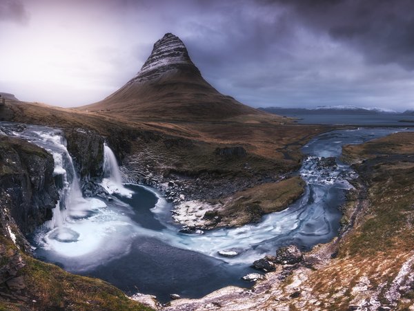 водопад, гора, исландия, поток, скалы