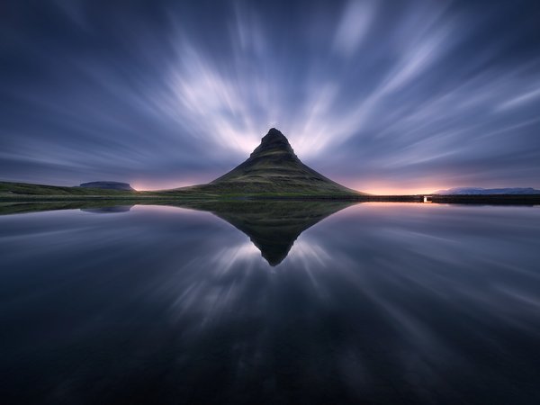 вода, гора, исландия, небо