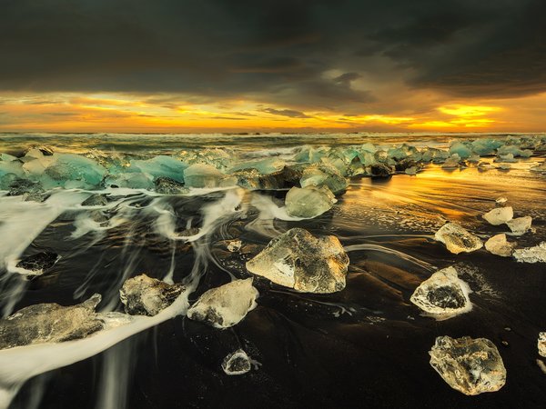 исландия, лед, пляж, свет, фотограф