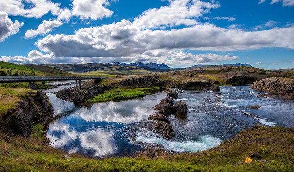 Обои на рабочий стол: исландия, лето, небо, облака, речка