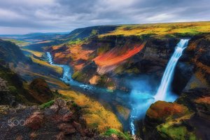 Обои на рабочий стол: водопад, исландия, небо, склы