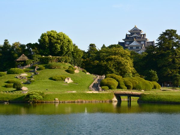 bridge, japan, lake, nature, park, trees, деревья, дом, мостик, озеро, природа, япония