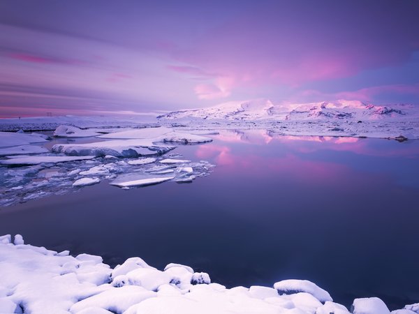 clouds, Lagoon Glacier, landscape, light, nice, purple, shot, sky, snow, view