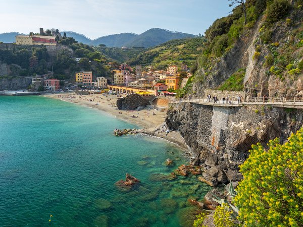 italy, landscape, Liguria, Monterosso al Mare, travel, берег, италия, море, пляж, скалы