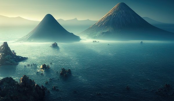 Обои на рабочий стол: islands, landscape, mountains, sea