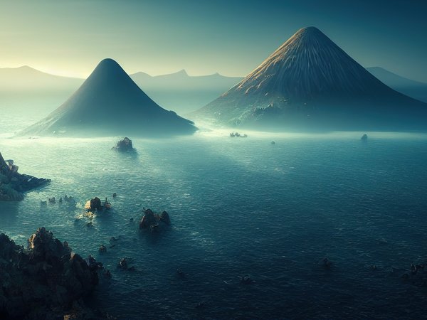 islands, landscape, mountains, sea