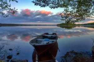Обои на рабочий стол: лодка, озеро, Финляндия
