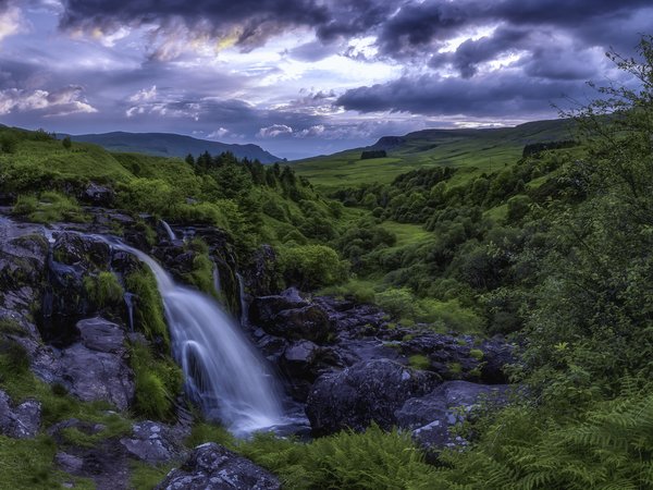 Fintry, Loup of Fintry Waterfall, scotland, водопад, долина, зелень, камни, каскад, Финтри, шотландия