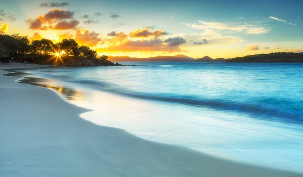 Обои на рабочий стол: Virgin Islands, Виргинские острова, закат, море, пляж, побережье