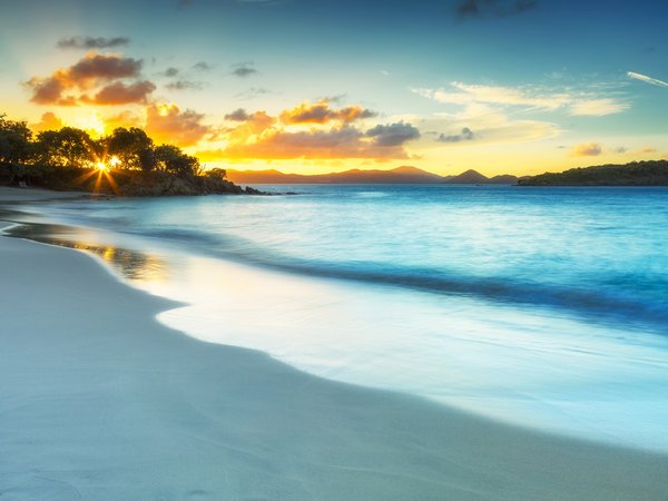 Virgin Islands, Виргинские острова, закат, море, пляж, побережье