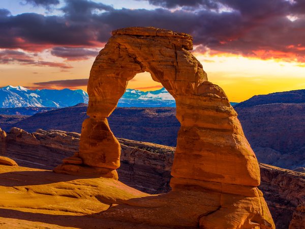 natural arch, rocks, stone, sunset
