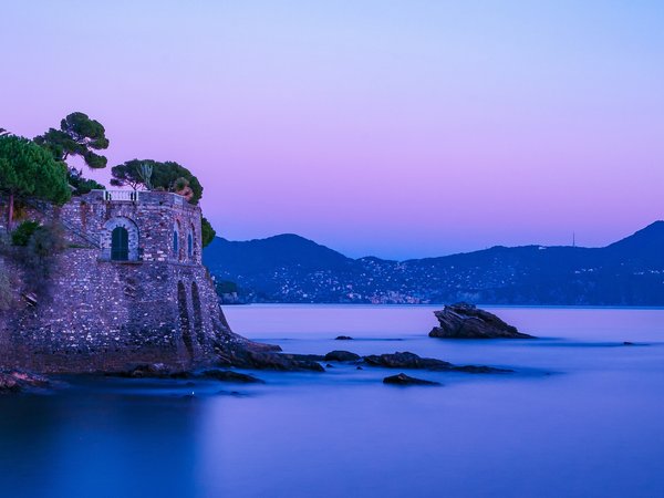 italy, Liguria, Nervi, италия, фиолетовый закат