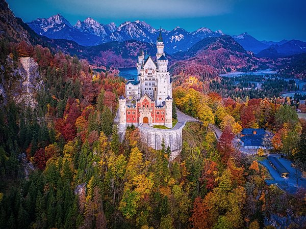 bavaria, Bavarian Alps, germany, Neuschwanstein Castle, Schwangau, бавария, Баварские Альпы, германия, горы, замок, Замок Нойшванштайн, лес, осень, Швангау