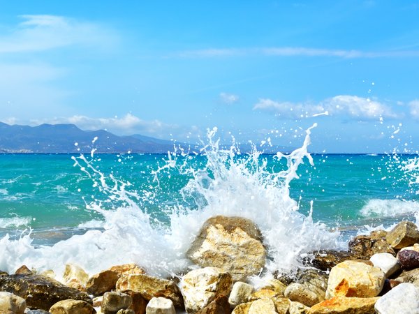 beach, ocean, sand, sea, seascape, wave, берег, волны, камни, море, пляж