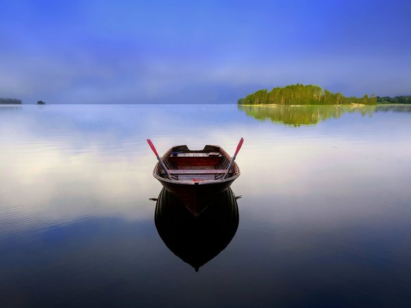 Кариярви, лодка, озеро, отражение, Финляндия