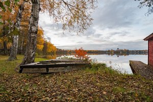Обои на рабочий стол: Andrey Gubanov, Введенское озеро, Владимирская область, лодка, озеро, октябрь, осень