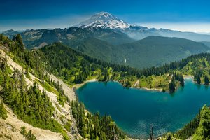 Обои на рабочий стол: вода, горы, деревья, озеро, пейзаж