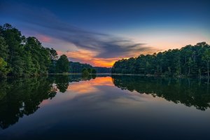 Обои на рабочий стол: Georgia, West Point Lake, Джорджия, закат, лес, озеро, отражение