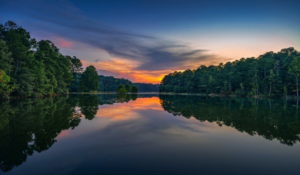 Обои на рабочий стол: Georgia, West Point Lake, Джорджия, закат, лес, озеро, отражение