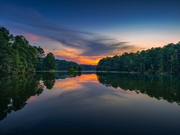 Georgia, West Point Lake, Джорджия, закат, лес, озеро, отражение