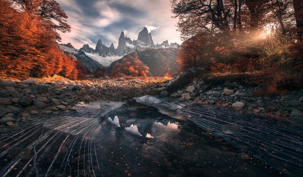 Обои на рабочий стол: горы, осень, отражения, Патагония