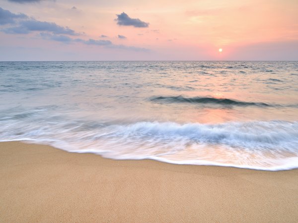 beach, sand, sea, seascape, summer, sunset, wave, берег, волны, закат, лето, море, небо, песок, пляж