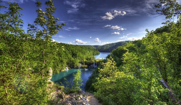 Обои на рабочий стол: Croatia, Plitvice Lakes National Park, деревья, лес, Национальный парк Плитвицкие озёра, озёра, панорама, Плитвицкие озёра, Хорватия