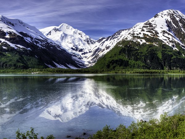 alaska, Portage Glacier, Portage Lake, аляска, горы, ледник Портедж, озеро, озеро Портедж, отражение