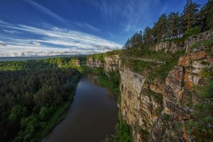 Обои на рабочий стол: деревья, лес, река, река ай, россия, Скала Большие Притесы, скалы, Южный Урал