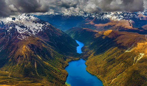 Обои на рабочий стол: clouds, mountains, National Park, picture, river, snow, The mountains, wallpaper