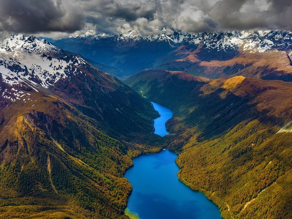 clouds, mountains, National Park, picture, river, snow, The mountains, wallpaper