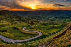 Обои на рабочий стол: england, panorama, Peak District, road